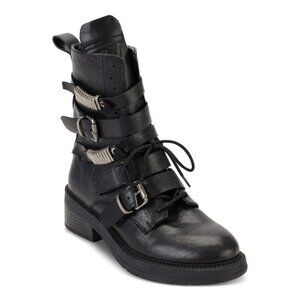 Dkny Womens Black Zipper Accent Ita Round Toe Block Heel Buckle Boots